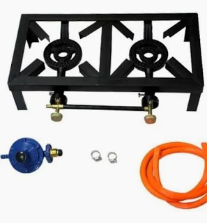 2 Burner Gas Stove with a Pipe and Regulator